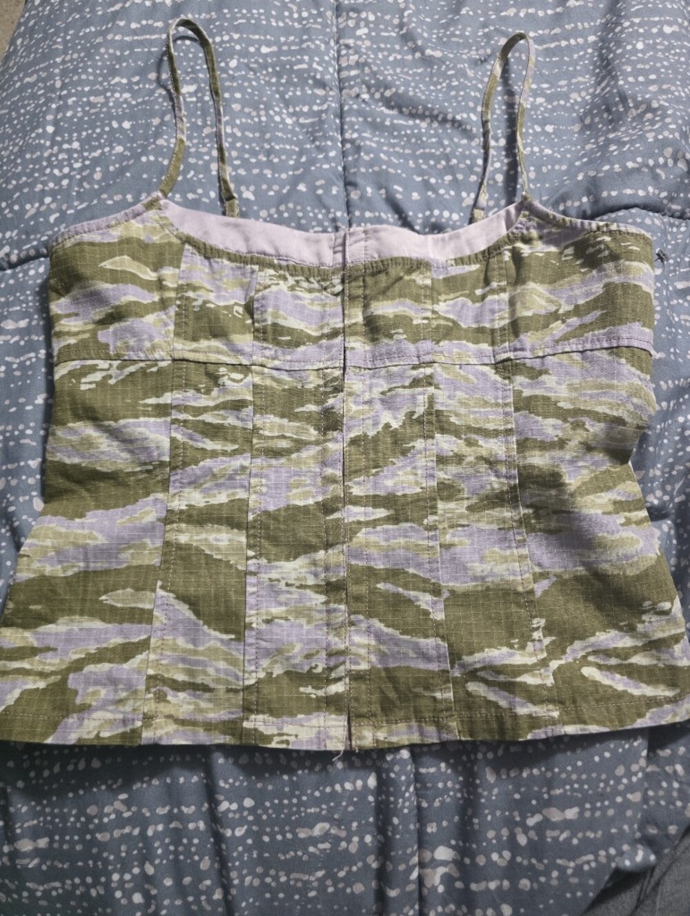 BDG Neomi Printed Twill Corset Cami In Green, Tan And Lavendar